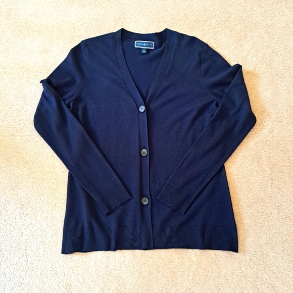 Karen Scott Cardigan Women's Medium Navy Blue Long Sleeved Sweater Button Up - Picture 12 of 13